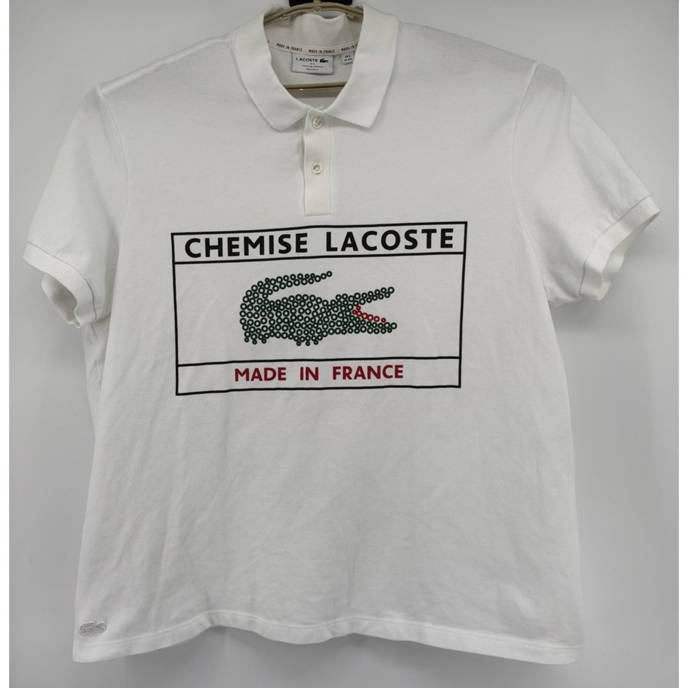 Lacoste Regular Fit "Made In France" Graphic Polo Shirt Short Sleeve White 4XL